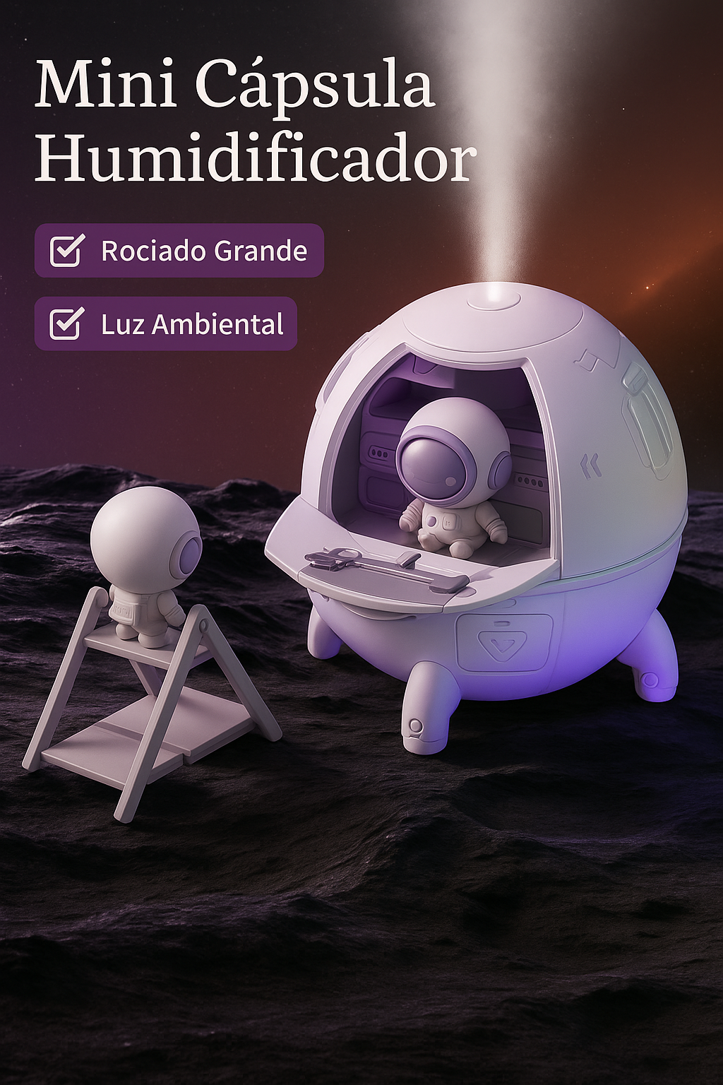 Humidificador Nave Espacial con Luz LED y Astronauta Decorativo