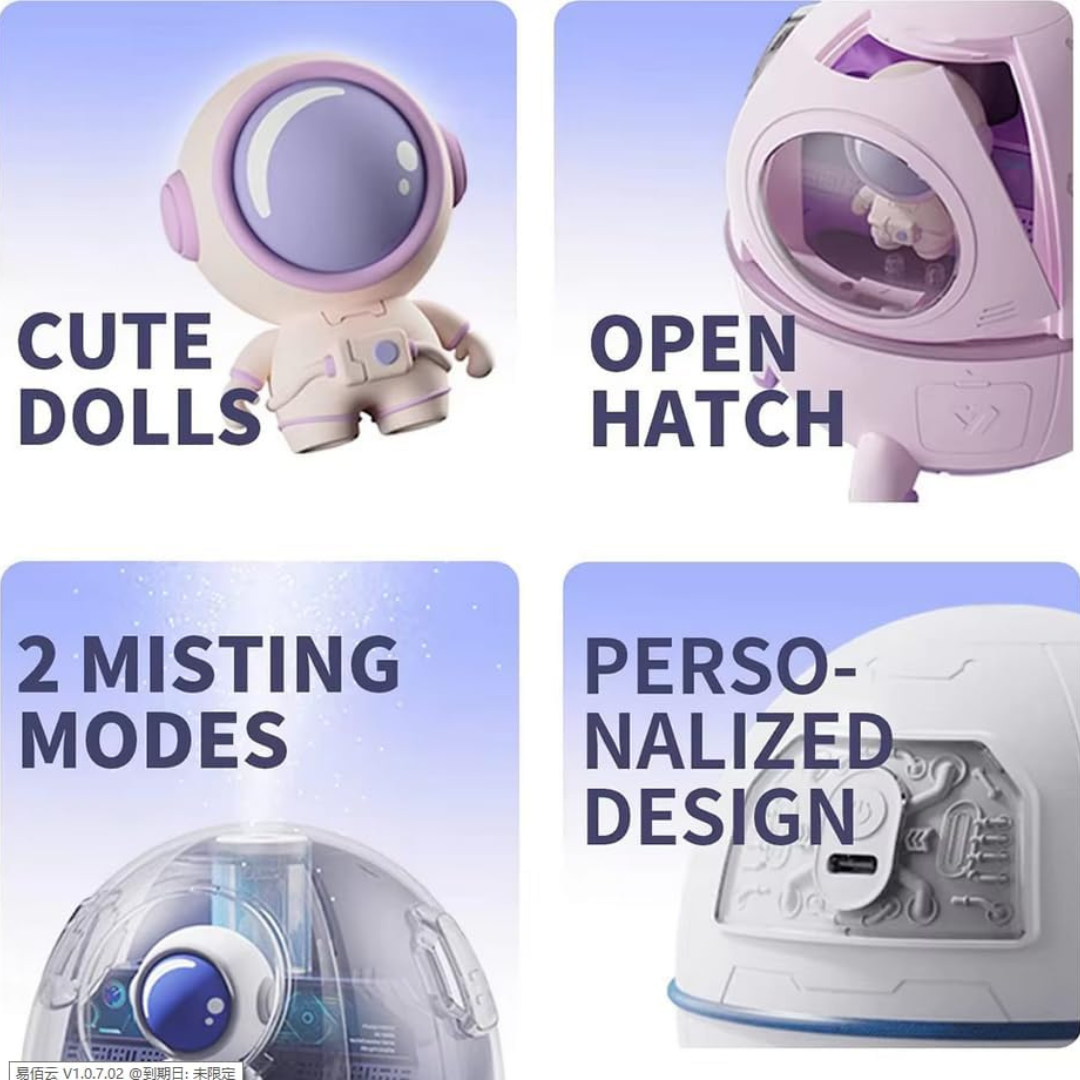 Humidificador Nave Espacial con Luz LED y Astronauta Decorativo